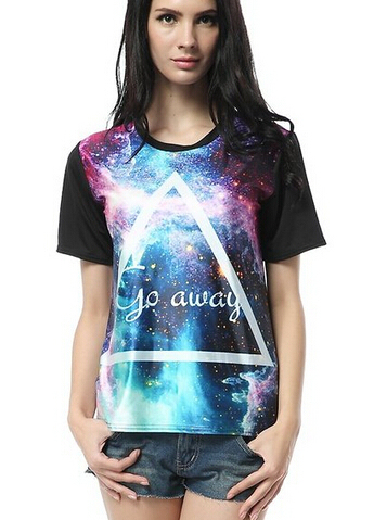 ladies sublimation printing short sleeve galaxy t-shirt