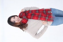 Checked fringed cashmere scarf