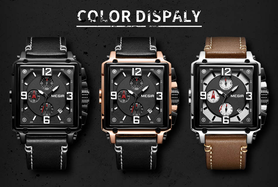 Megir 2061 New Square Face Mens Watches Chronograph Luminous 2020 Cool Men Wrist Watch