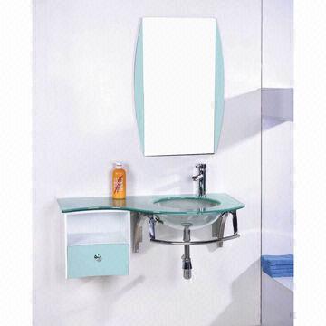 Cristal lavabo con barras de acero inoxidable