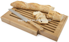 Bamboo Bread Cutting Board with Crumb Catcher Foldaway Bread Plank Bamboo Bread Board with Bread Knife Bread slicer