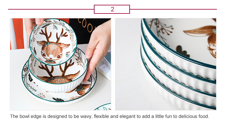 Microwave Available Bowls Cartoon Deer Noodle Bowls High-temperature Firing Underglaze Noodle Bowls