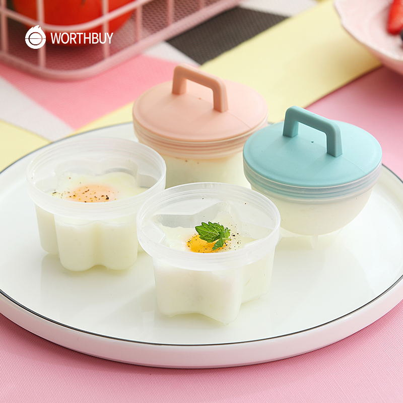 4 Pcs/Set Cute Egg Boiler Plastic Poacher Set Kitchen Cooker Tools Egg Mold Form With Lid Brush Pancake Maker