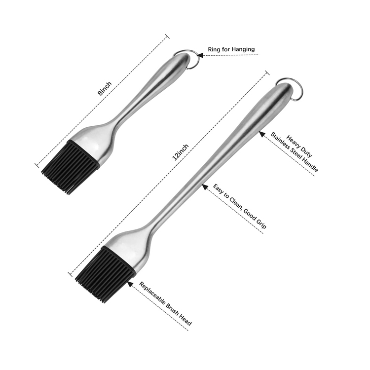 BBQ Grill Silicone Basting Brush 12 Inch Stainless Steel Handle With Silicone Bristles