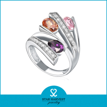 High quality luxury wedding multi gemstone 925 sterling silver rings