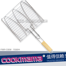 Triple Fish Grilling Basket with Rosewood hardwood Handle