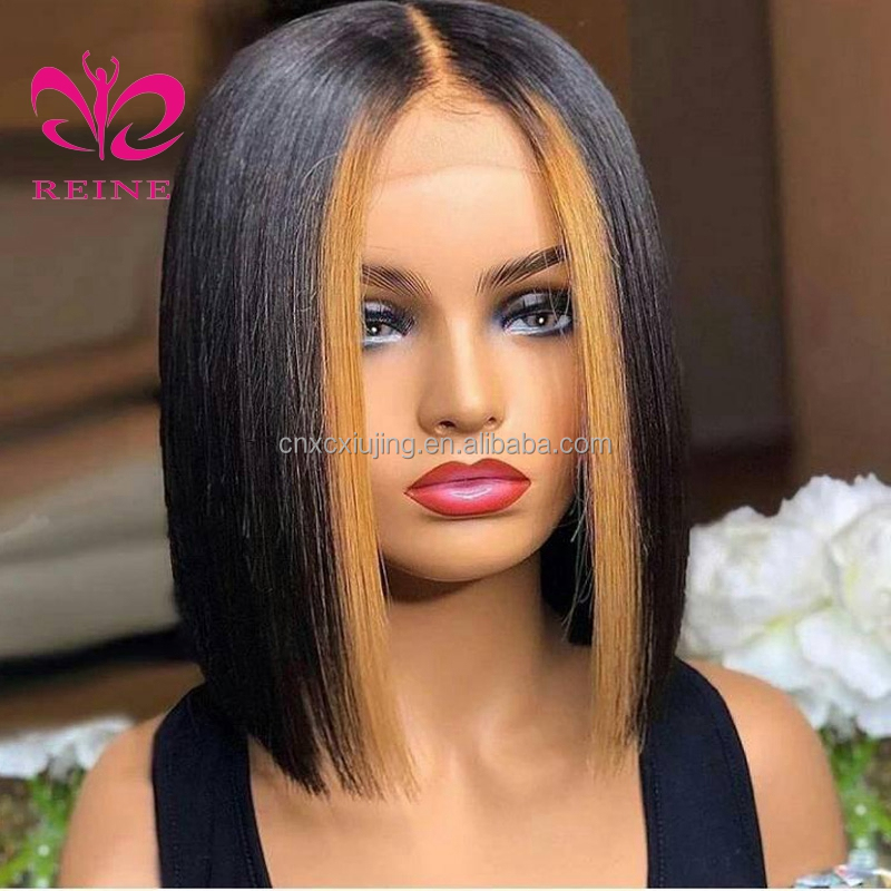 150% 4x4 Lace Closure Human Hair Wigs For Women #27 Highlight Wig Brazilian Remy Honey Blonde Ombre Short Bob Lace Closure Wigs