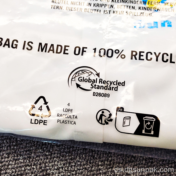 100% recyklovaný obal oděvu GRS varovný vak na udušení