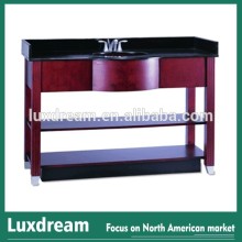 Cherry red wooden cabinet with quartz top bathroom vanity