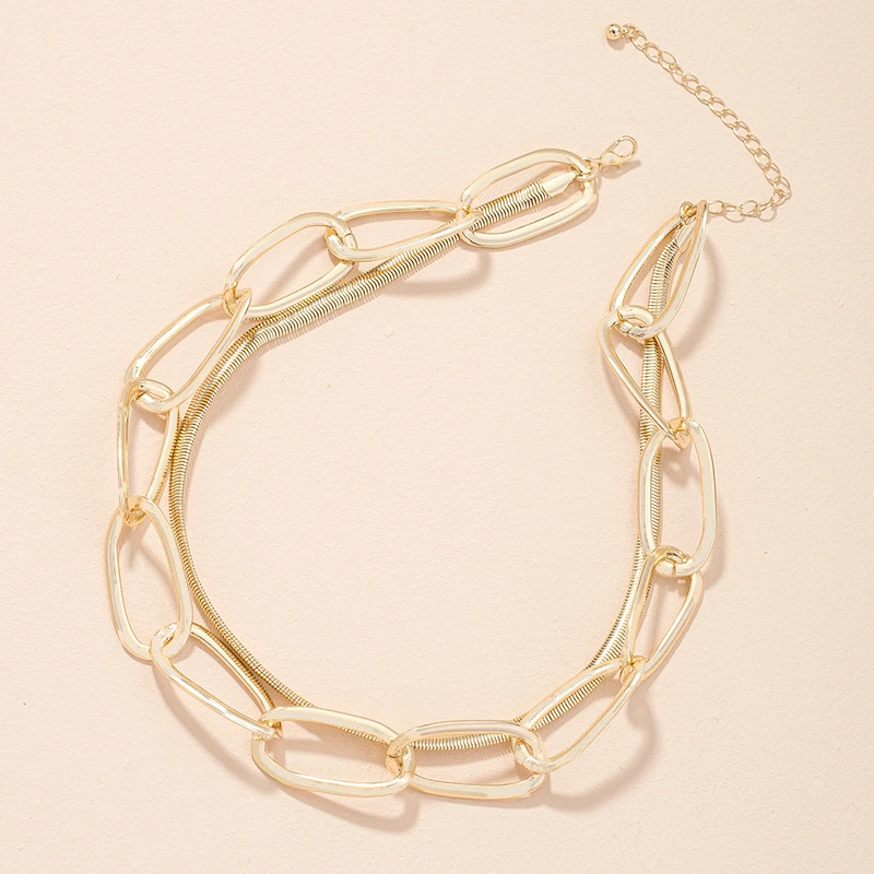 Gold Plated Trendy Double Strand Snake Chain Necklace Personality Hip Hop Street Shooting Clavicle Chain Necklace Jewellery