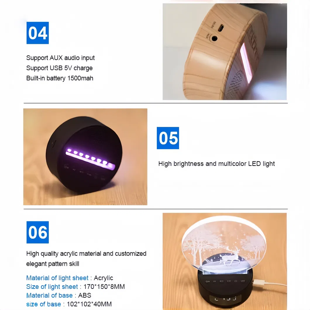 Colorful LED Night Light with Bluetooth Speaker and Alarm Clock