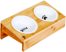 Elevated Bamboo Pet Table with Duo Bowls