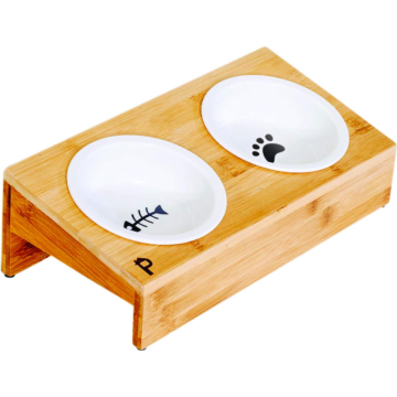 Elevated Bamboo Pet Table with Duo Bowls