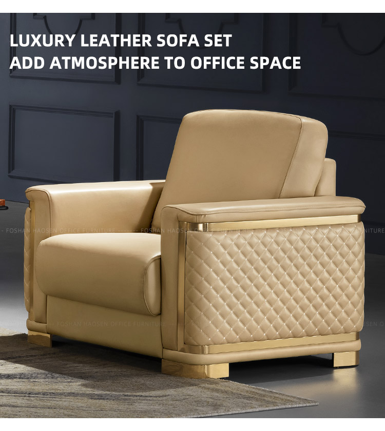 Luxury Boss room Genuine leather sofa sectional office\Home use Single seater\three seater sofa(s039,Buff leather,220cm,100cm)