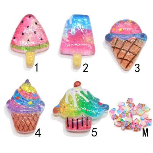 Glitter Fruit Watermelon Popsicle Flatback Resin Craft Simulation Sweet Ice Candy Summer Food for Hair Clip Ornament