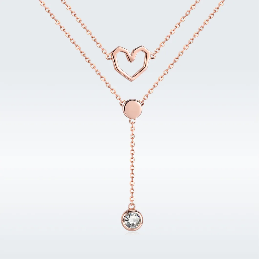 Elegant CZ Heart Shape Rose Gold Plated 925 Sterling Silver Pendant Necklace