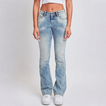Women's Bootcut Jeans with Flap Pockets Acid Wash Light Blue Denim Pants