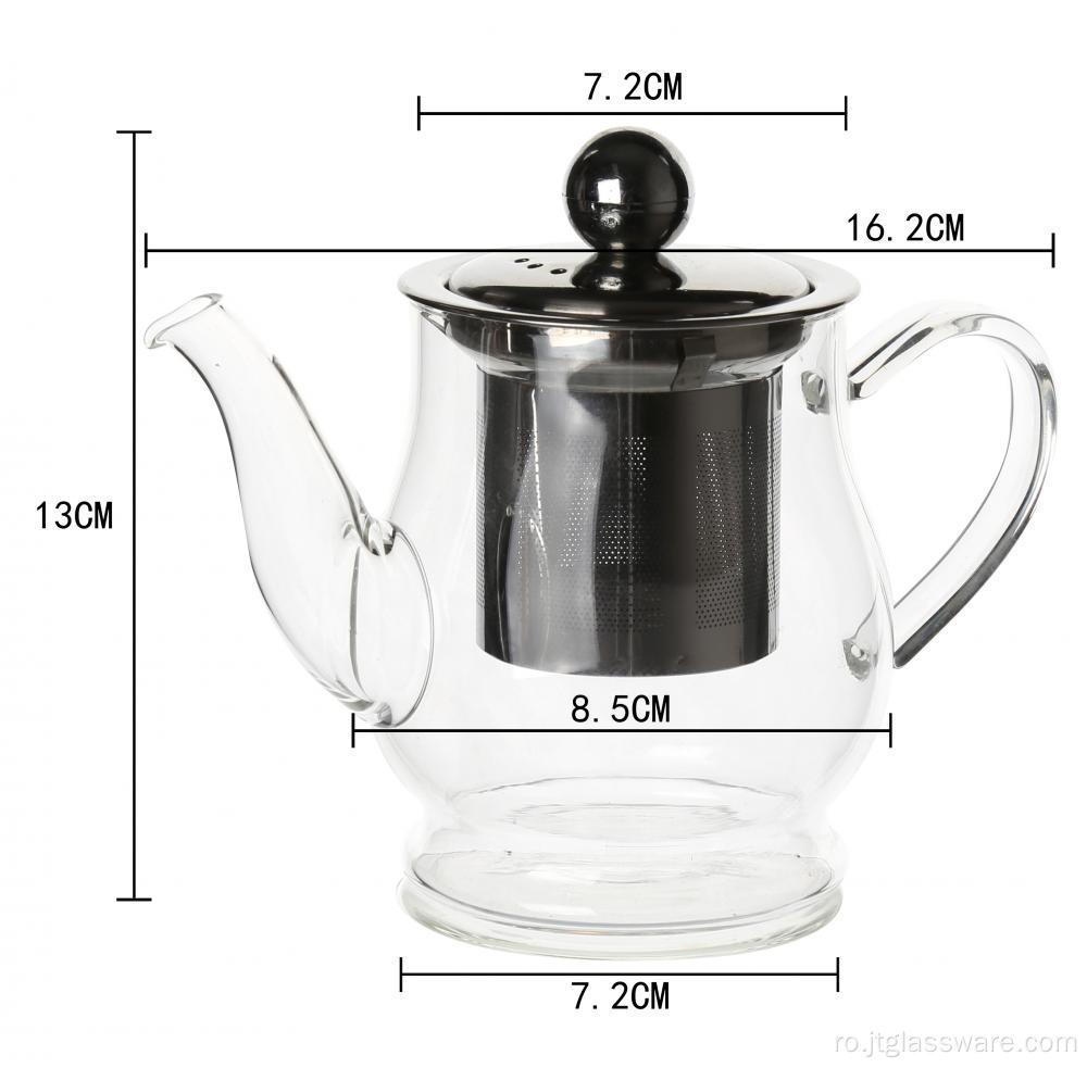 Ceainic din sticlă Pyrex suflată manual cu filtru