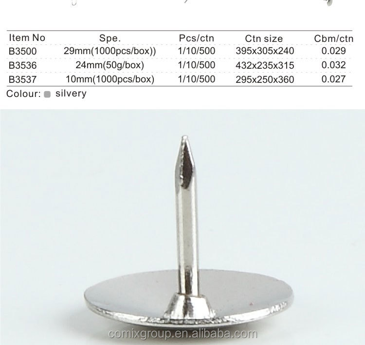 Wholesale Silver metal flat head thumb tack / push pin / drawing pin