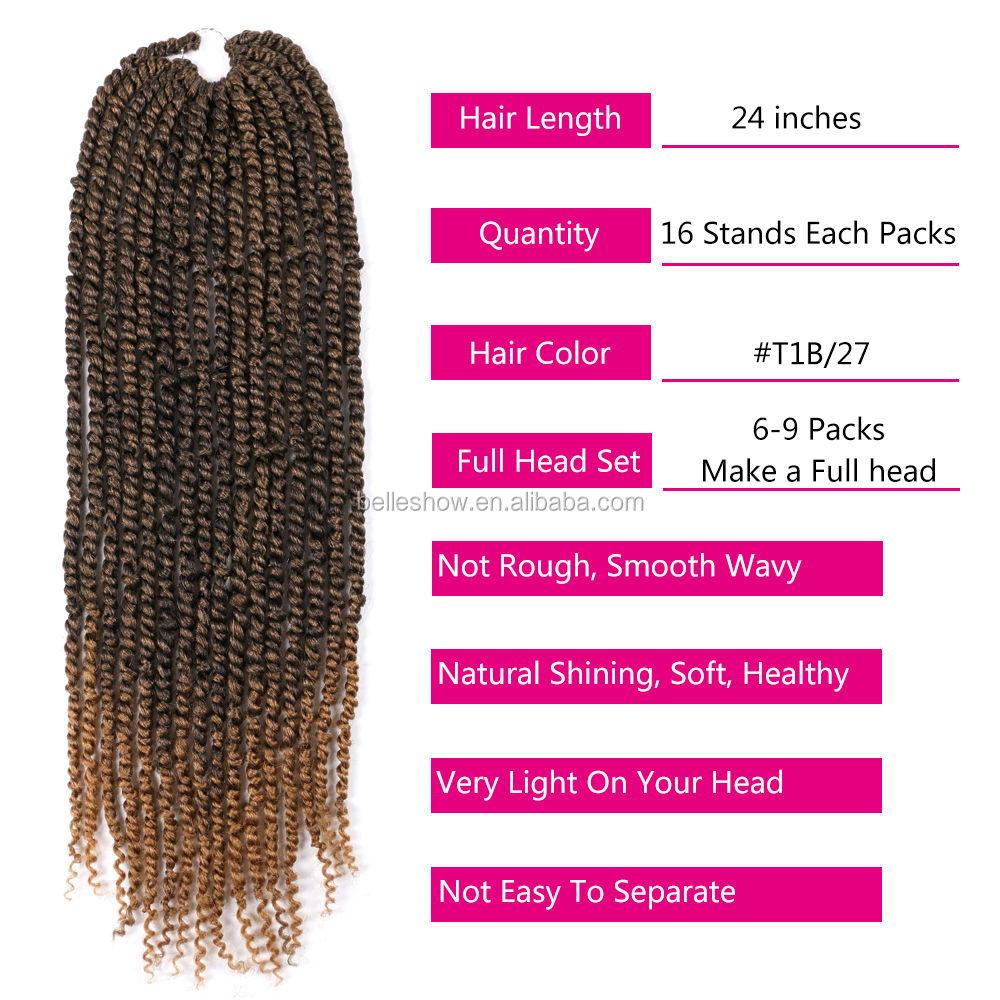 Hot sell spring Twist Braiding 24inch 16 stands Pre-twisted hair Synthetic Ombre Looped Twisted Passion Twist Hair