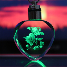 3D Laser Engraved Cube Animal Crystal Glass Keyring with LED Lighting