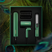 Konka KG-T05 Hair Dryer Curling Stick Set with Comb for Travel, Dark Green