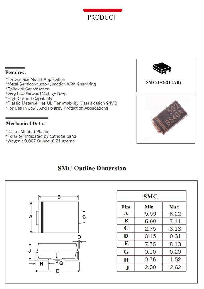 B540A-13-F Schottky Rectifier Diode 5A 40V B560A Patch SMA/Do-214AC