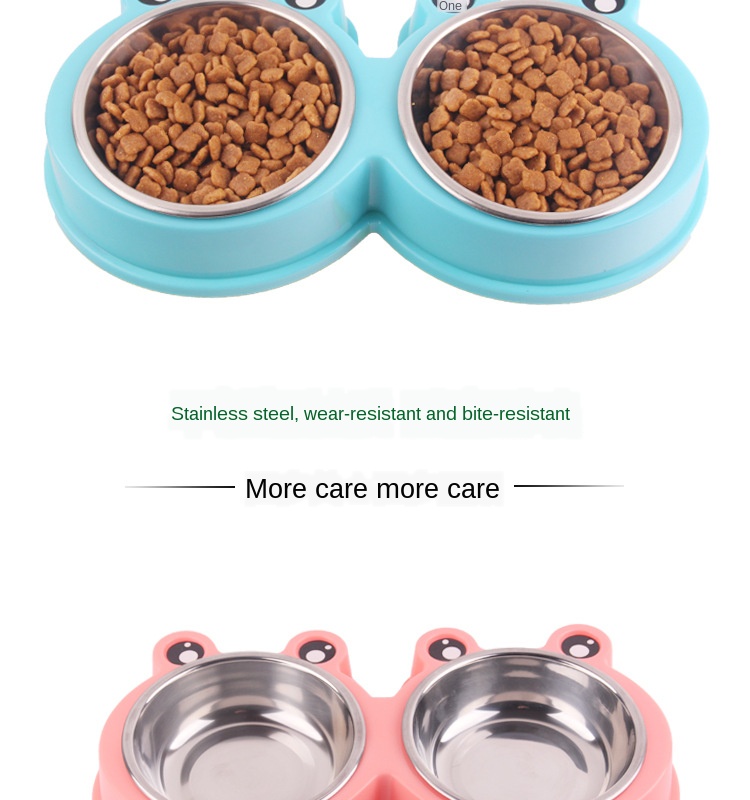 Pet Bowl Feeder Stainless Steel Dog Two-in-one Cartoon Frog Non-slip Pet Double