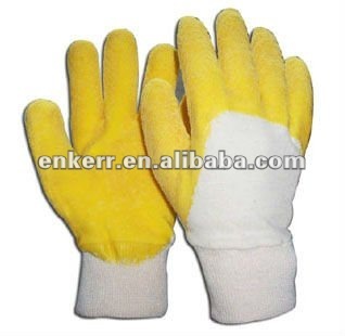 yellow latex coated cotton jersey glove knit wrist half coating