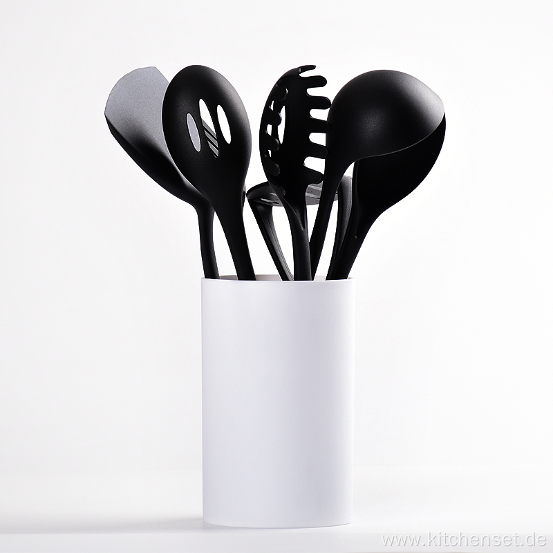 nylon kitchen tool set with white plastic holder