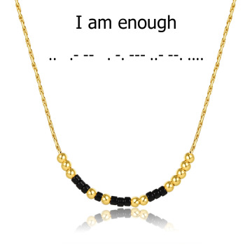 Personalized Women's Morse Code Jewelry: Gold Plated Copper Beads Necklace Symbolizing Luck, Friendship, Love, Hope & Self-Esteem