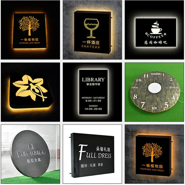 LED Creative Hollow Light Box Billboard Outdoor Production Wall-Mounted Door Sign Luminous Wrought Iron Light Box