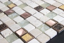 Natural stone mix glass resin mosaic for restaurant wall tile design