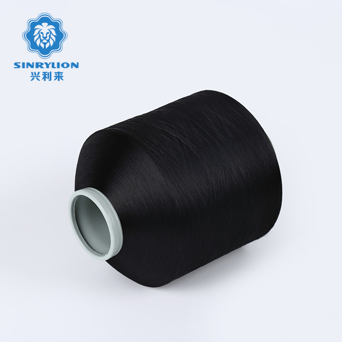 AA grade TC suppliers Dope dyed black 68D/48F FDY Recycled polyester flat twisting weaving tube yarns for woven label