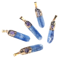 Irregular Blue Kyanite Pillar Gilded Amethyst Stone Pendant