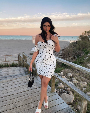 Women's Casual White Dress with Black Dots - Wholesale Clothing