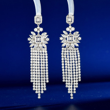 HIBRIDE Bling CZ Big Long Dangly Drop Bridal Earrings