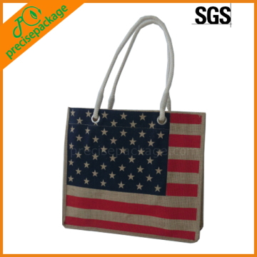 US Flag Printed Jute Shopping Bag