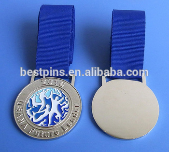 2016 silver souvenir medal with blue ribbon, sport medal lanyard