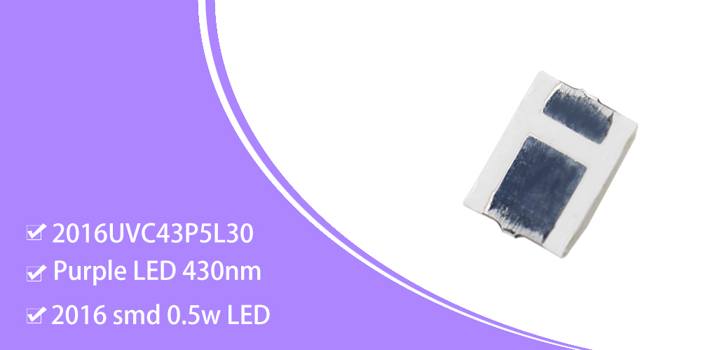 2016UVC43P5L30 SMD LED Blue 430nm LED 2016 0.5W