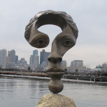 Modern Large Metal Abstract Copper Bronze Man Human Face Art Sculpture