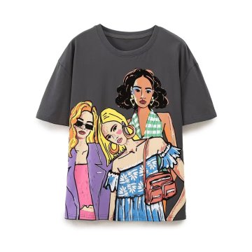 KAR&OT ZA 2024 Summer Slim Fit Round Neck Printed T-Shirt