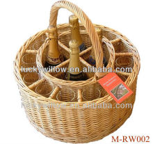 Round Wicker wine bottle gift basket with grid (factory supplier)