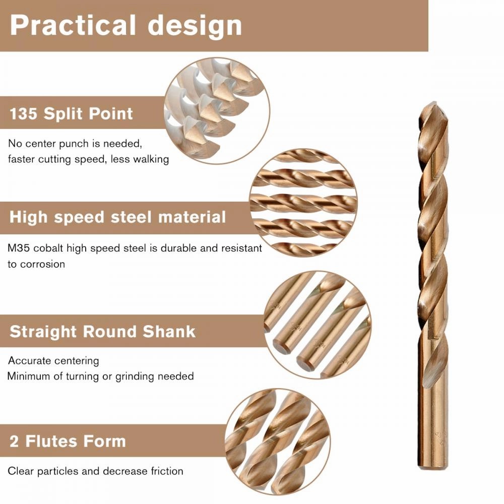 M35 Cobalt 5 ٪ Round Shank Twist Drill Bits