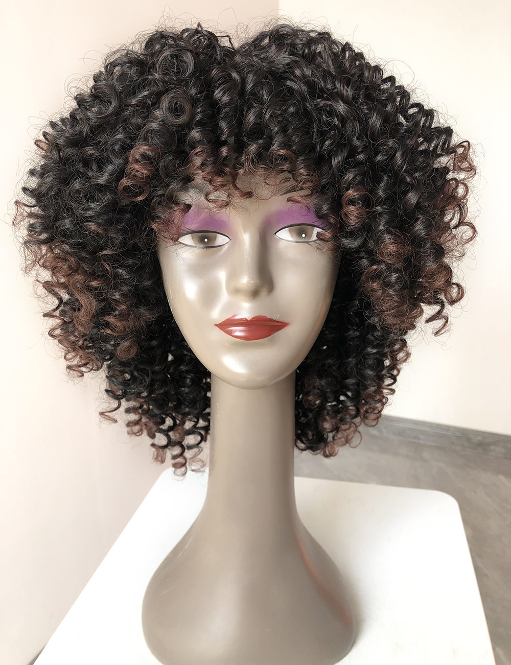 African with bangs for black women wigs synthetic glueless cosplay wig high temperature ombre curly party natural short afro wig