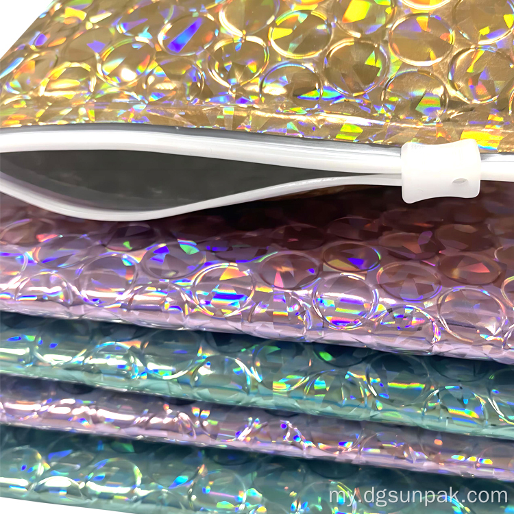 ရွှေအစိမ်းအစိမ်းရောင်ပန်းရောင် holographic metallic bubble mailer အိတ်များ