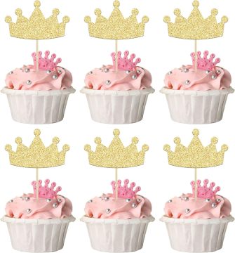 Glitter Queen Crown Cupcake Picks and Toppers for Princess Theme Birthday Parties