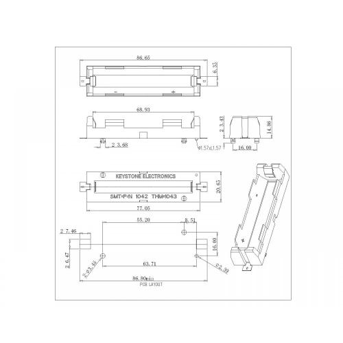 BBC-M-GO-A-18650-042 Single Battery Holder For 18650 SMT