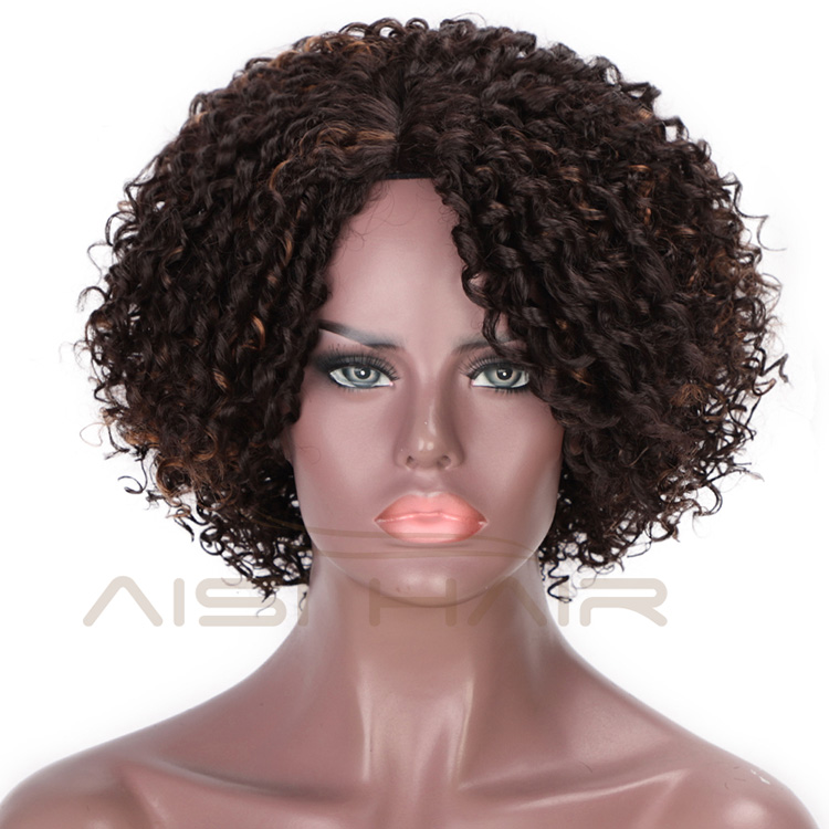 Aisi Hair Mixed Brown Afro Curly Wigs for Women Side Part Synthetic Short Hair Wig Heat Resistant Fiber Wigs for Africans