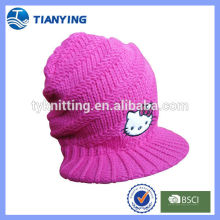 cartoon embroidered striped knit visor beanie hat